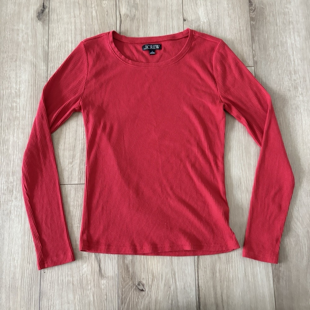 J.CREW Women's Red Rib-Knit Crew Neck Long Sleeve Pullover Sweater Small S